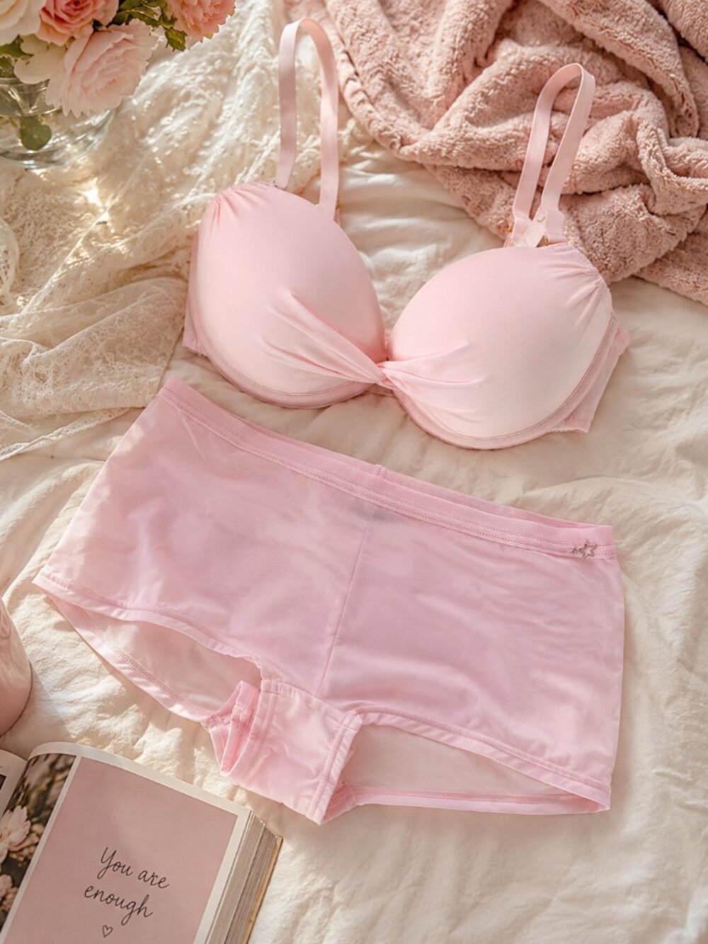 Women's Pink Push Up Bra & Boyshort Panty Set 32A/Small Super Soft Lingerie New